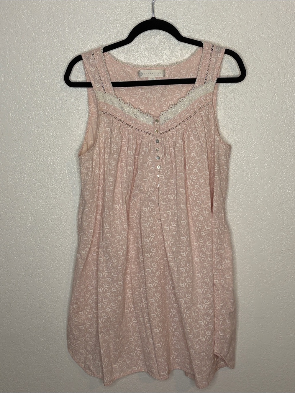 Eileen West Light Pink & White Floral Cotton Nightgown Size Medium Cottagecore